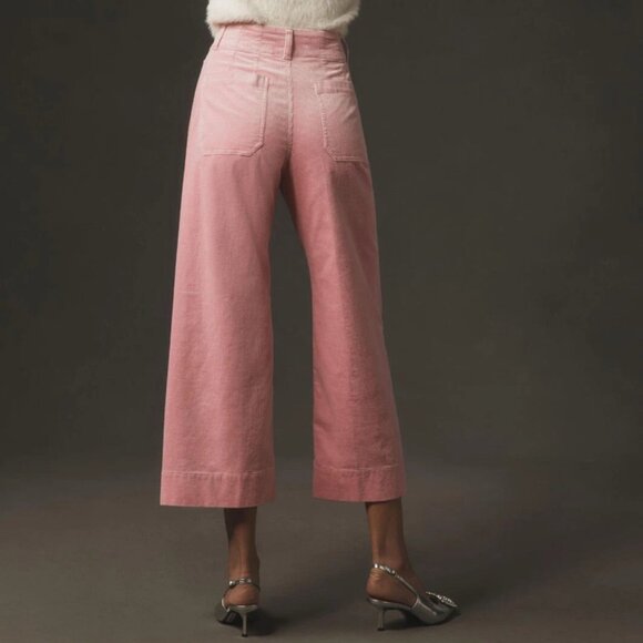 Anthropologie Maeve The Colette Cropped Wide Leg Corduroy Pants in Pink - Picture 4 of 10